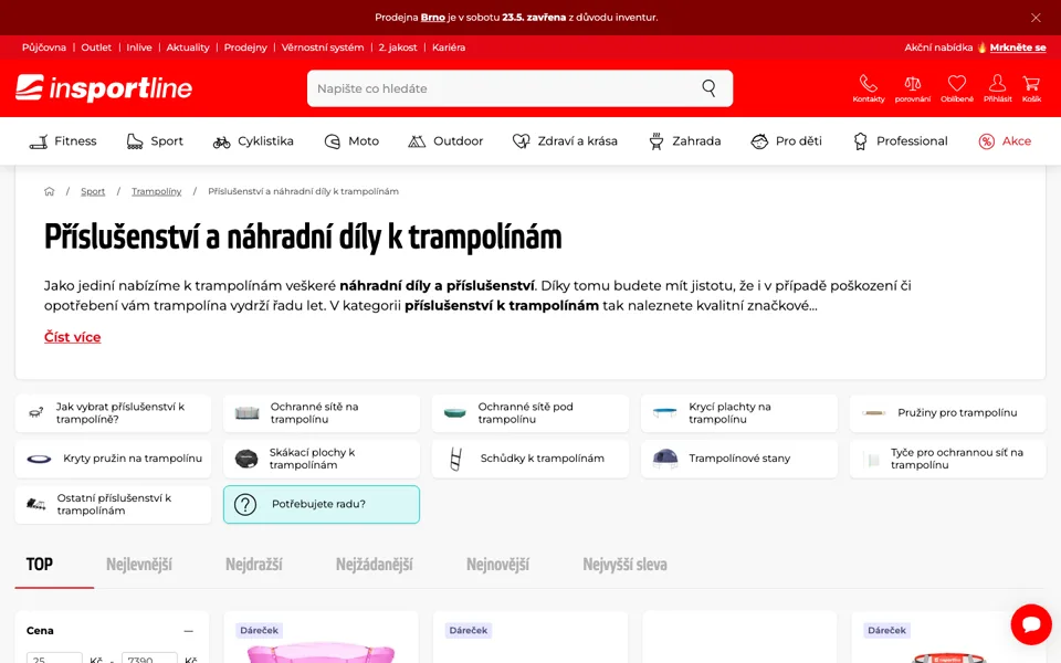 Náhled webu inSPORTline příslušenství a náhradní díly