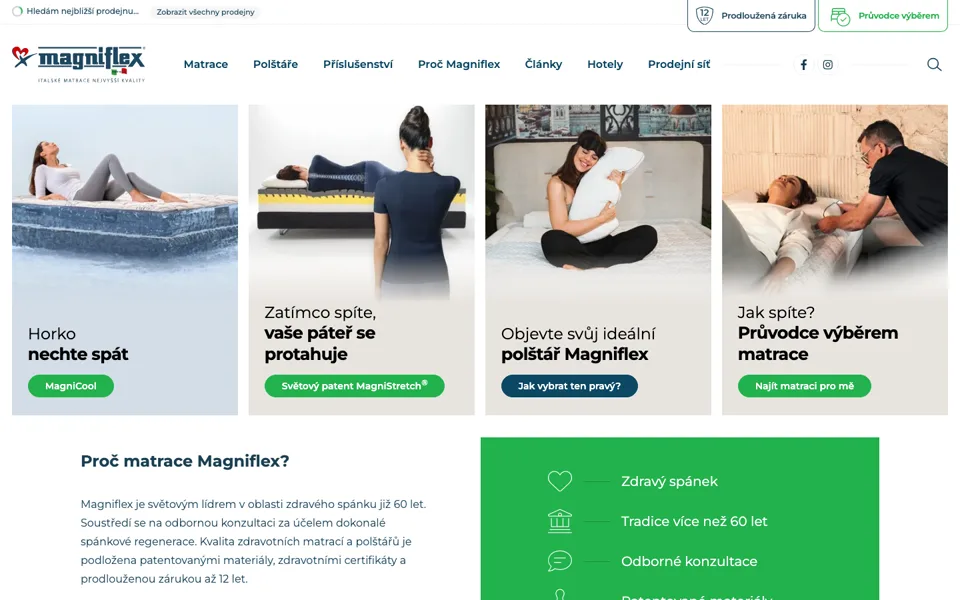 Náhled webu Premium matrace: Magniflex, Materasso, ProSpánek, Tropico