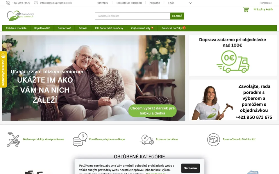 Náhled webu Pomôcky pre seniorov