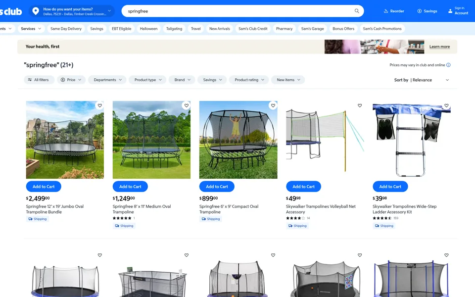 Náhled webu Sam's Club - Springfree