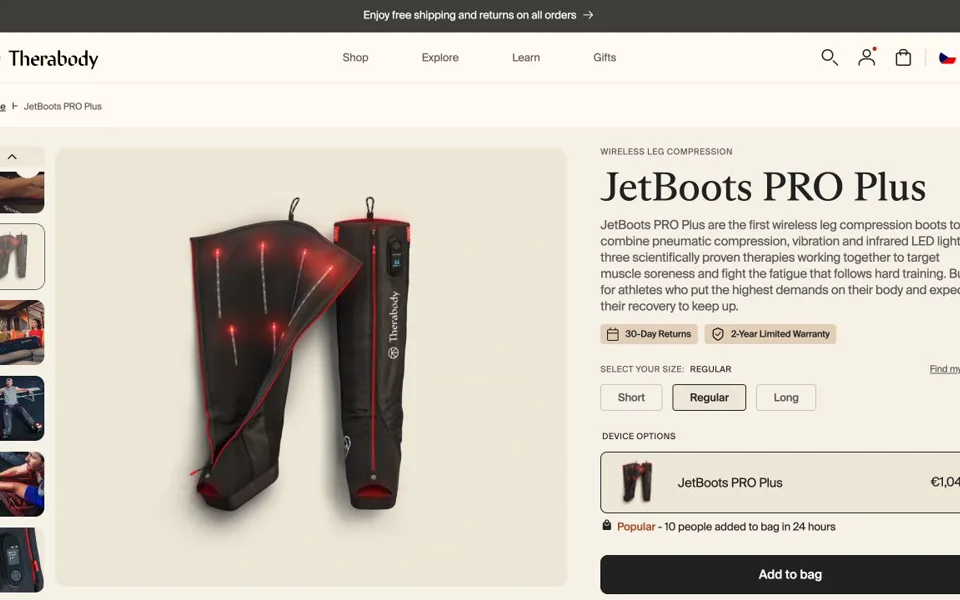 Náhled webu Therabody – JetBoots Pro Plus